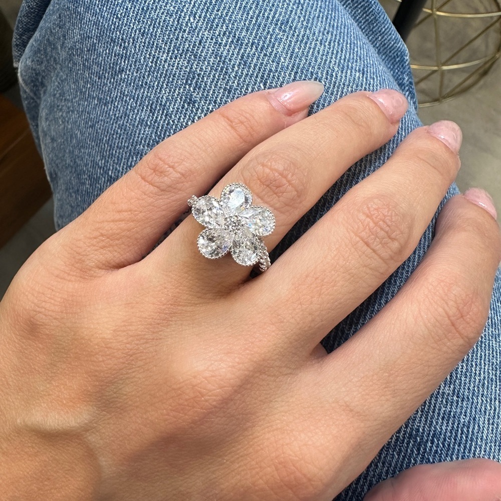 Sterling Silver Flower Cz Ring 6